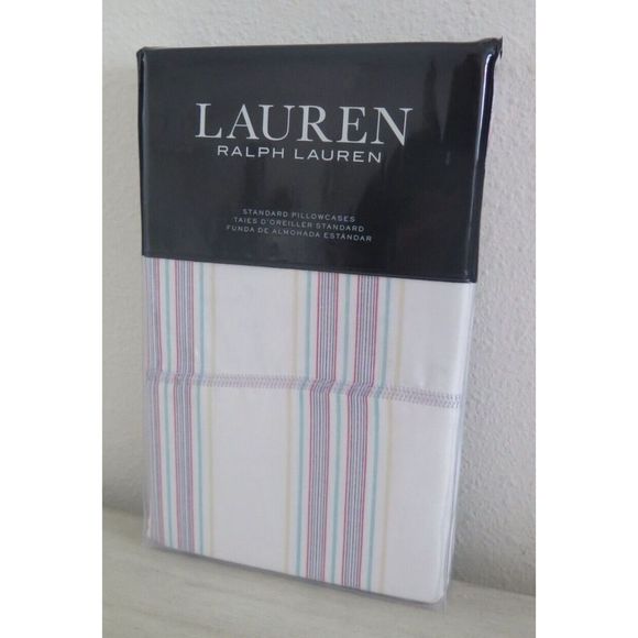 Lauren Ralph Lauren Set of 2 Claudia Stripe STANDARD Pillowcases $135+ - Picture 3 of 8